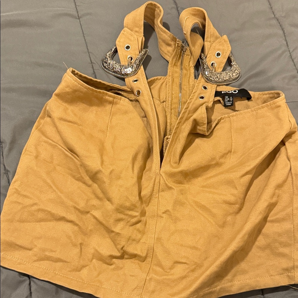 EGO Tan Mini Skirt with Snakeskin Buckle Detail